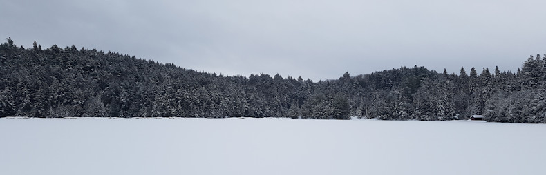 Cache Lake train bridge in winter 