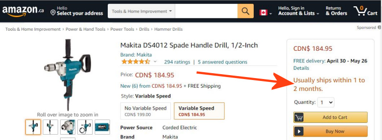 Makita delivery 1 month? 