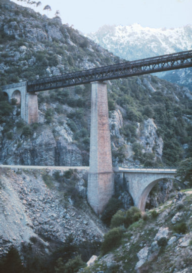 Train and road bridge 